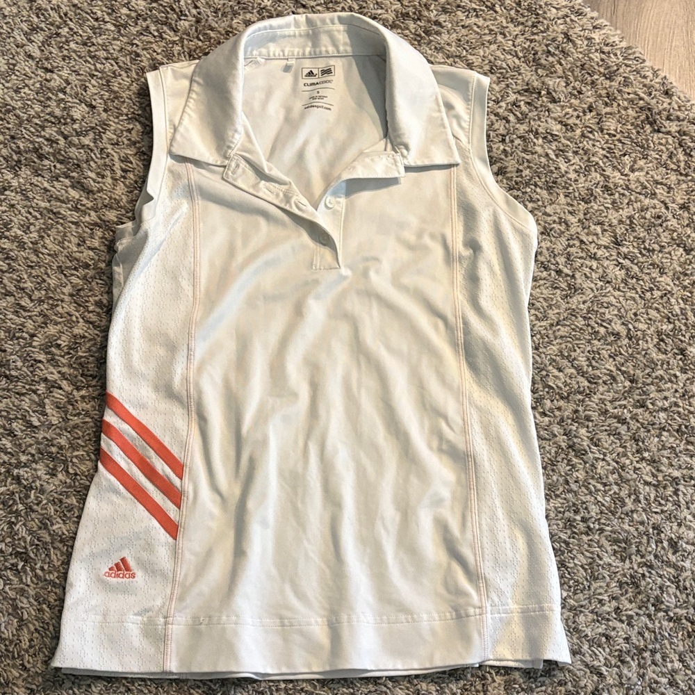 Adidas White Polo Tank with Coral Stripes